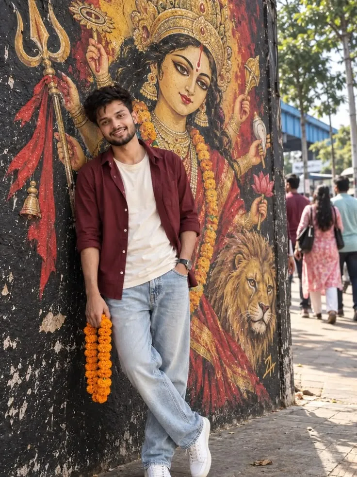 a vibrant mural of a Hindu goddess.