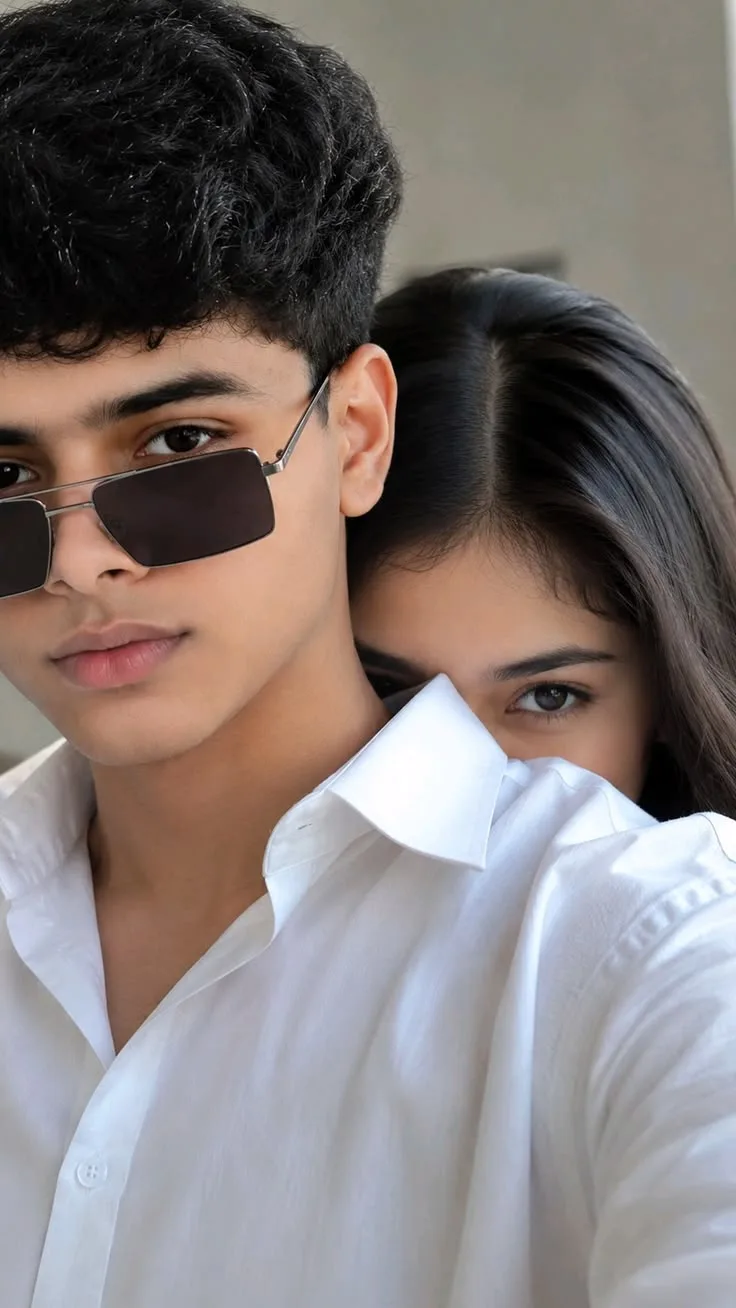 Aesthetic Couple Portrait | Cool Boy with Sunglasses & Girl Hugging from Behind 🖤