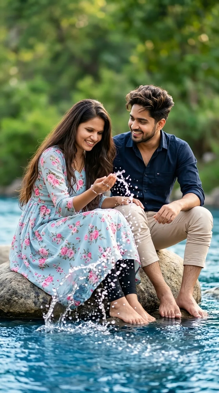 A beautiful romantic candid lifestyle portrait of a young South Asian