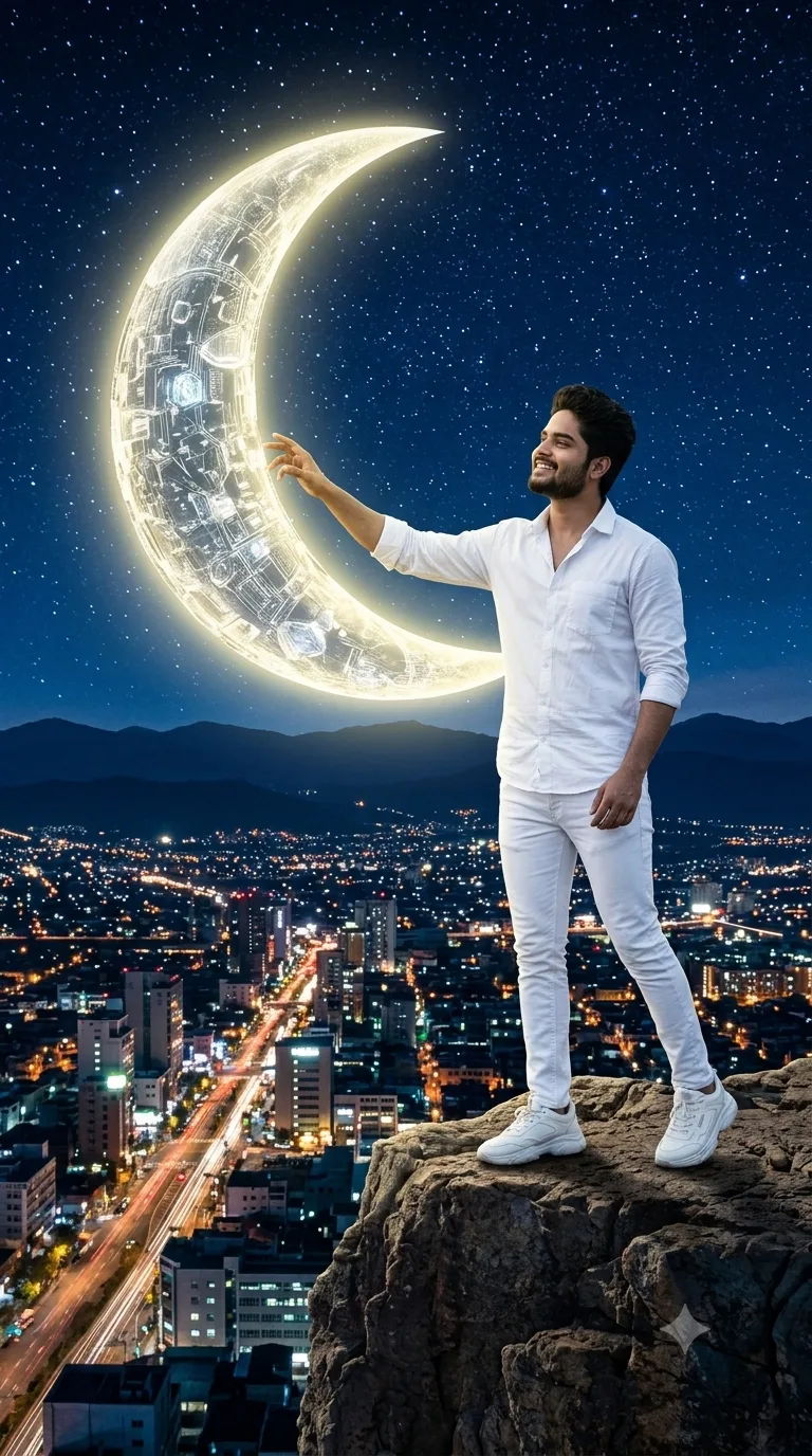 A surreal, high-quality cinematic photograph of a young South Asian man