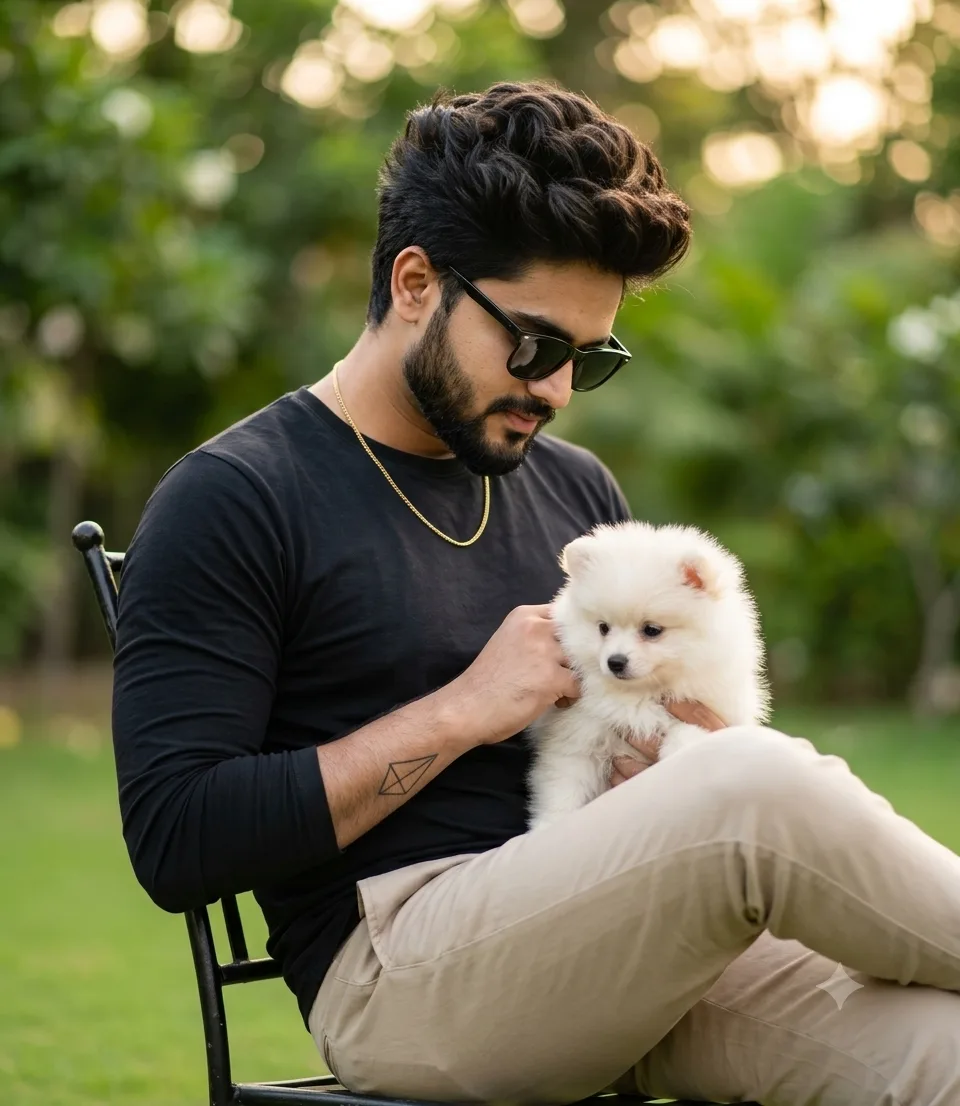 A candid aesthetic lifestyle portrait of a handsome young South Asian