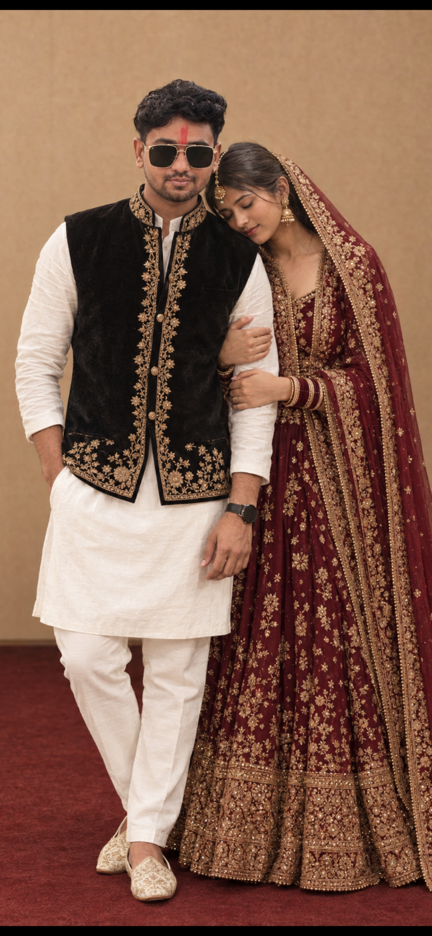 Wedding Vibes Create an ultra-realistic, high-quality, full-body traditional Indian wedding couple
