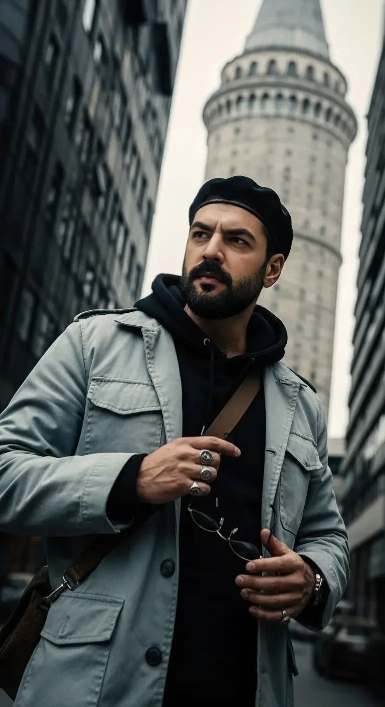 A realistic street-style portrait of a handsome [man/woman] with a well-groomed