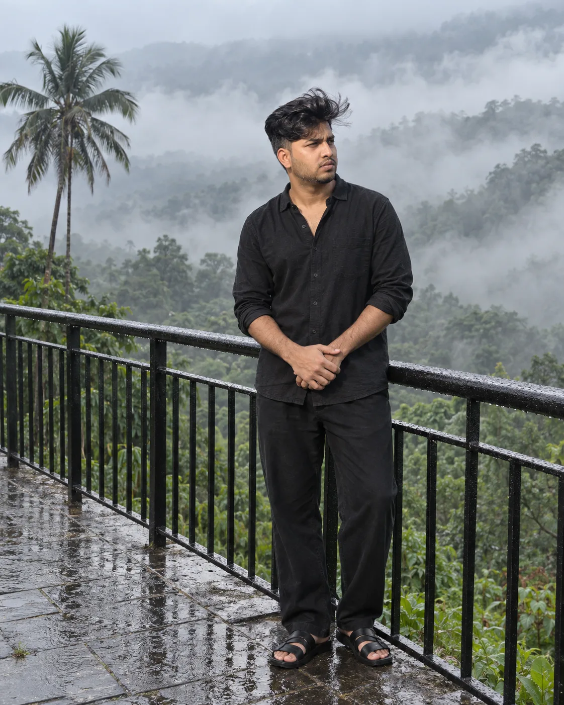 Misty Forest Balcony Portrait