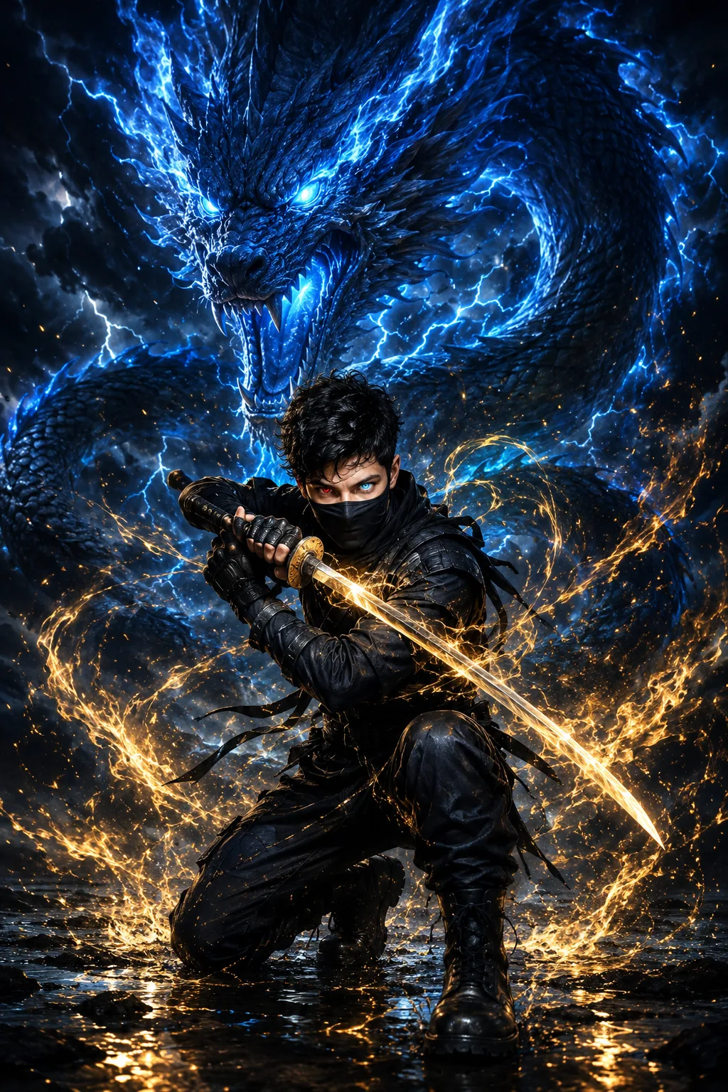 8K cinematic fantasy ninja warrior portrait of a fierce young Indian
