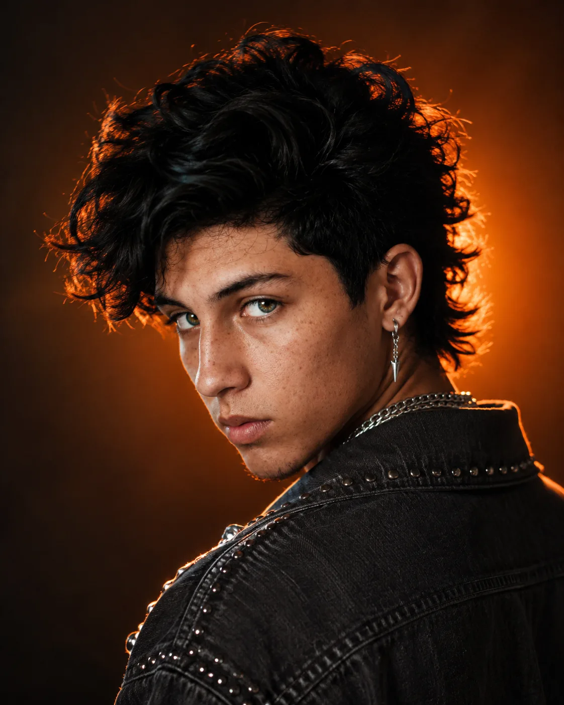 A hyper-realistic, 8k cinematic over-the-shoulder shot of the same young man