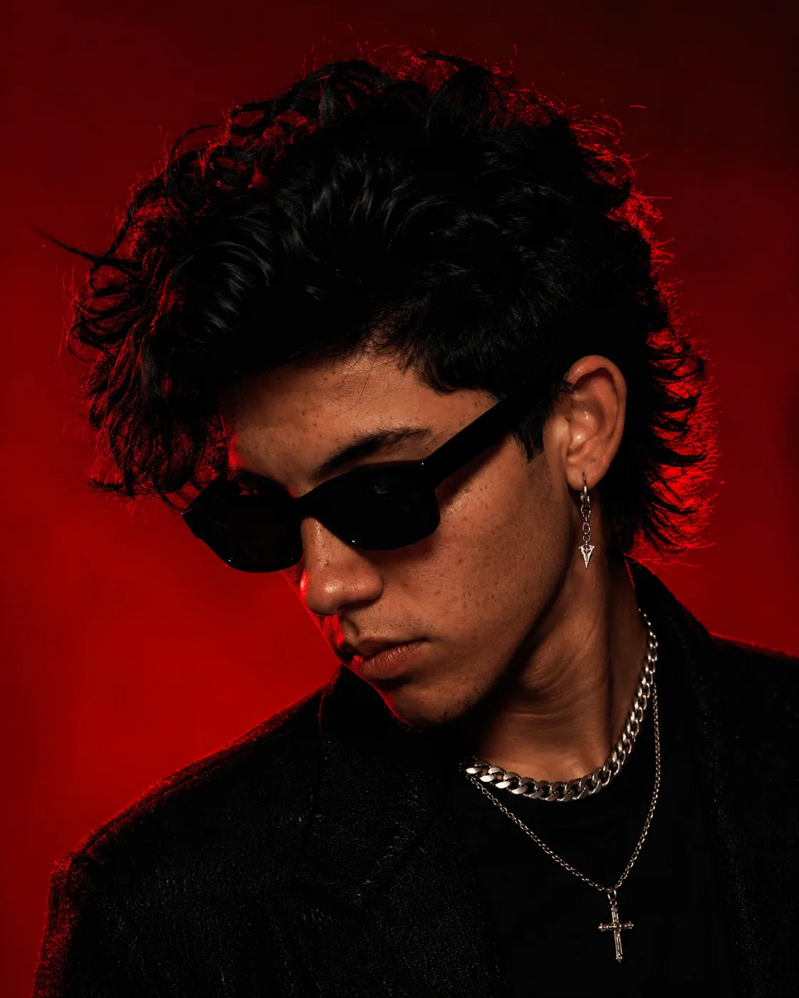 A hyper-realistic, 8k cinematic close-up profile portrait of a stylish young
