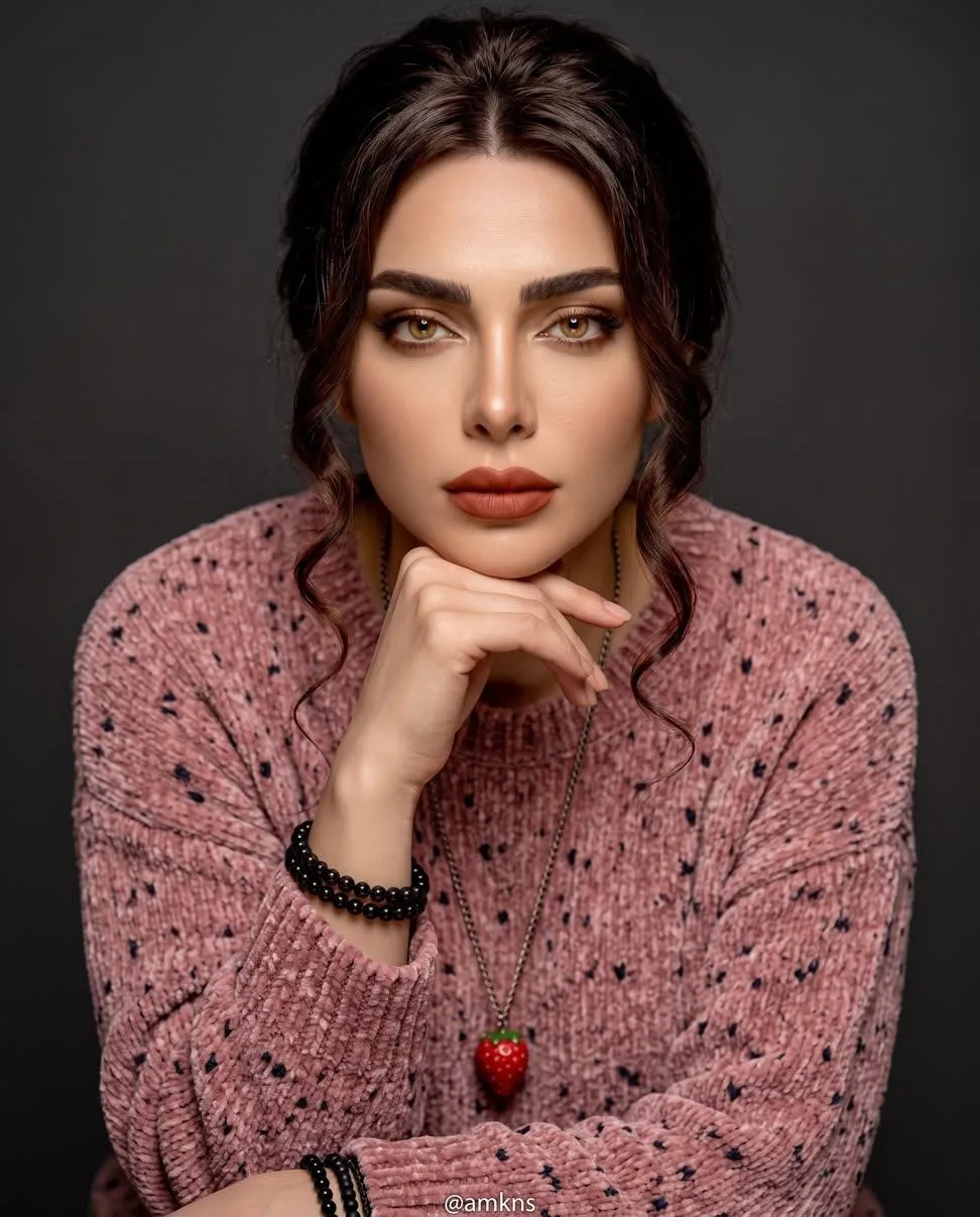 High-end fashion editorial portrait of the young Caucasian woman, identical facial