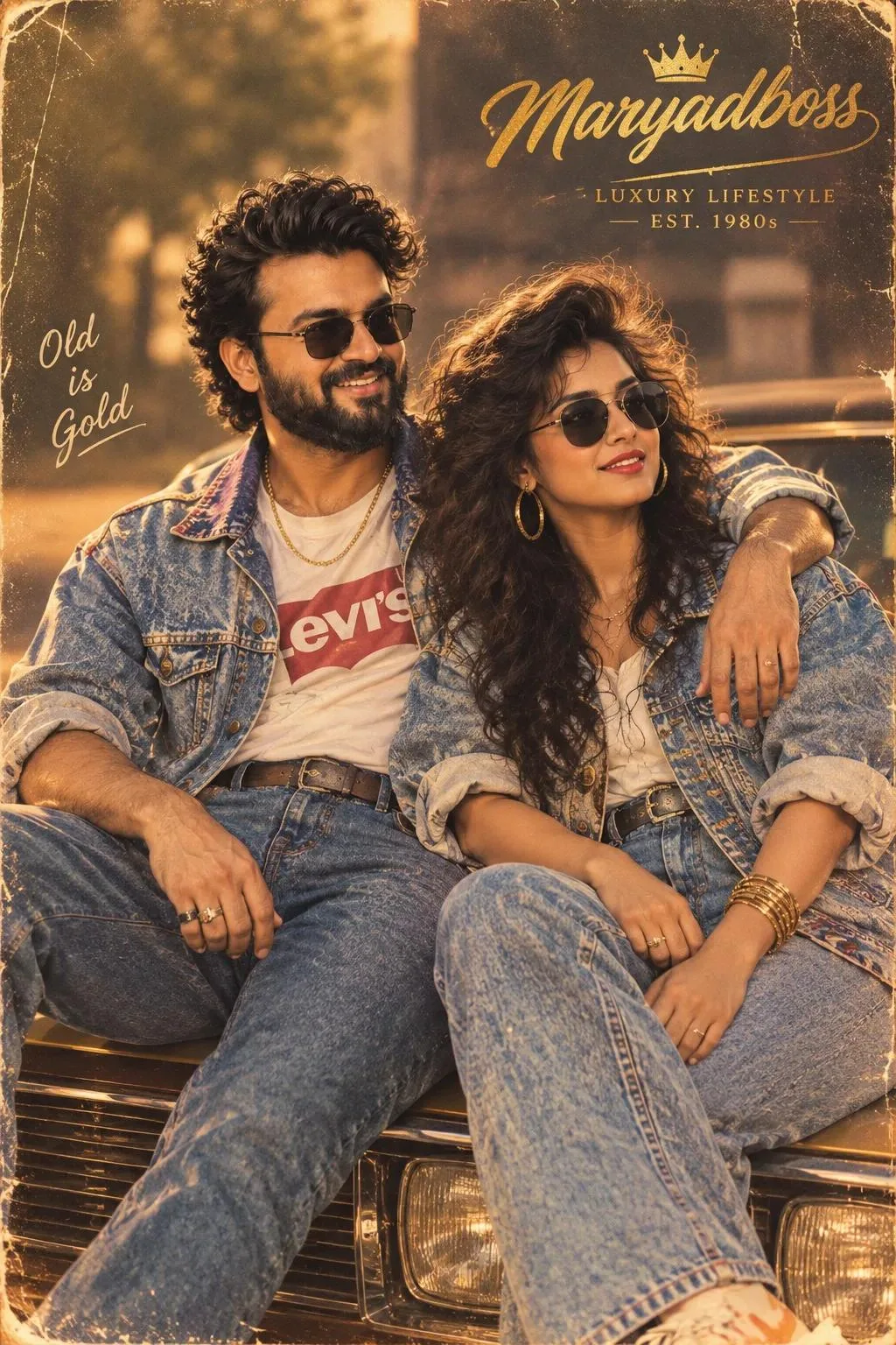 realistic 1980s retro couple portrait