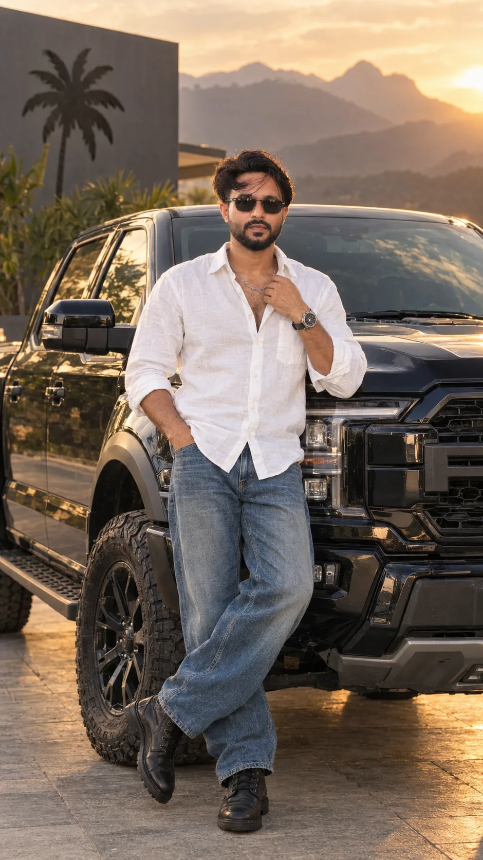 Ultra-photorealistic, high-end cinematic full-body lifestyle fashion photograph closely inspired by the