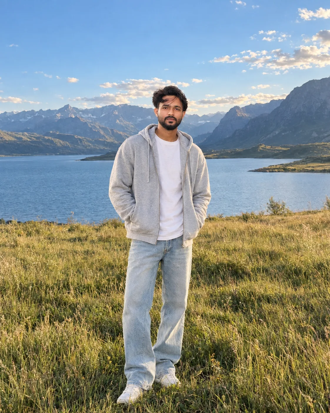 Ultra-photorealistic, high-end cinematic travel fashion photograph of a stylish young South