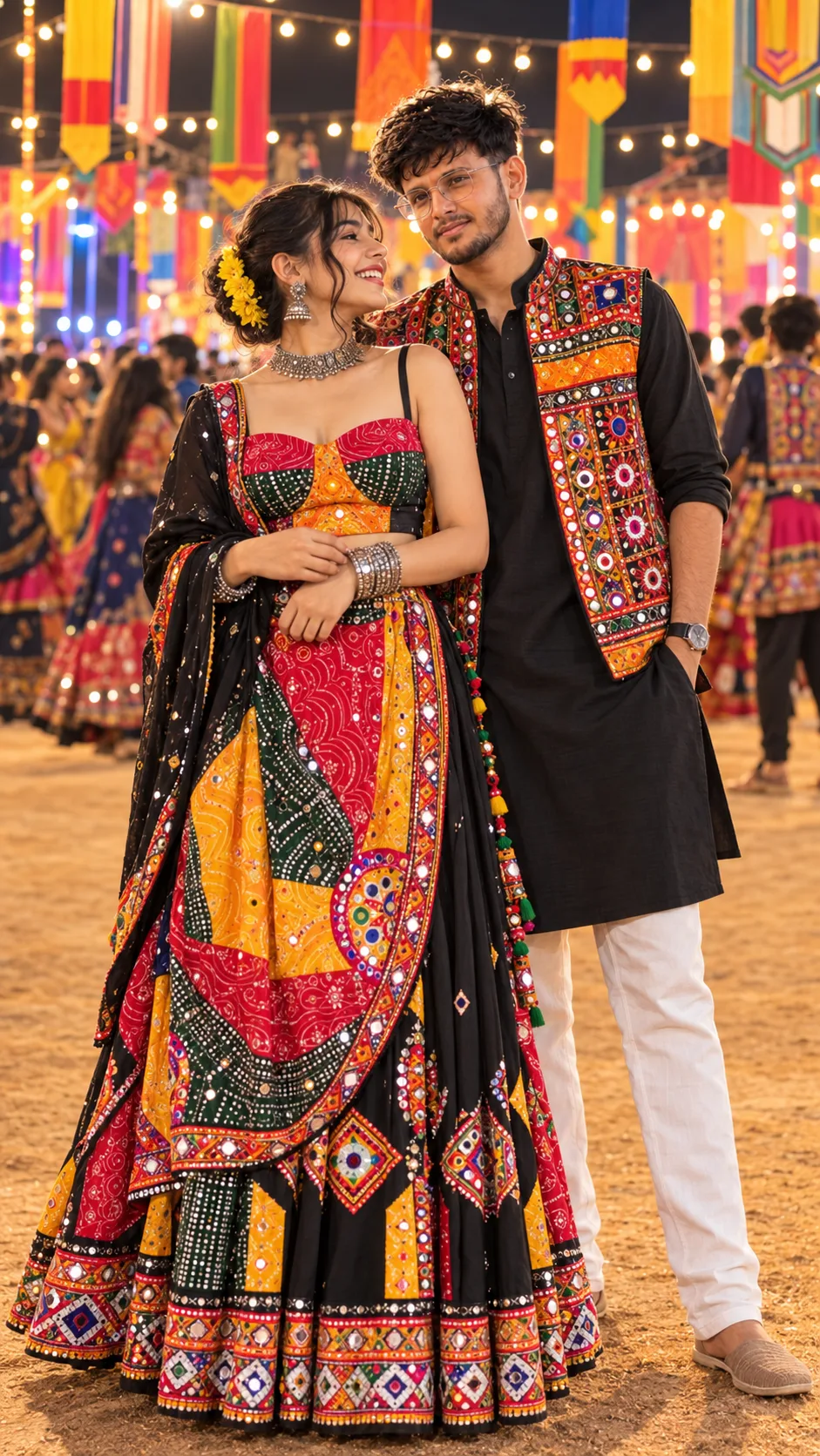 📸 Ultra-Realistic Cinematic Gujarati Garba Couple Portrait Prompt