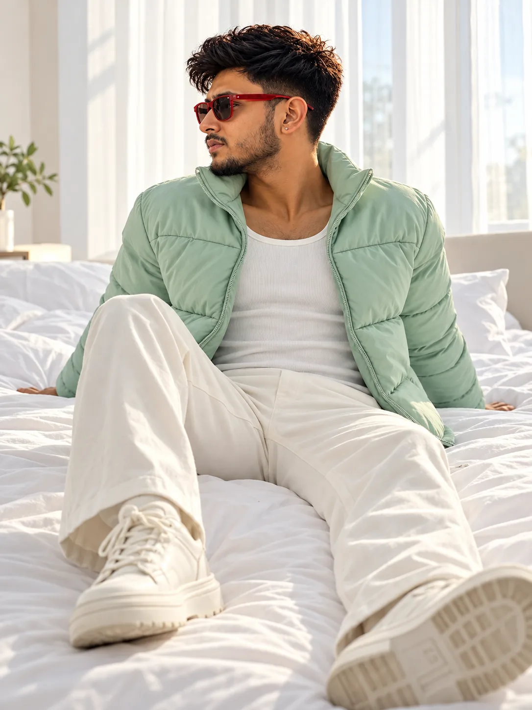 Ultra-Realistic Mint Green Streetwear Fashion Portrait Prompt