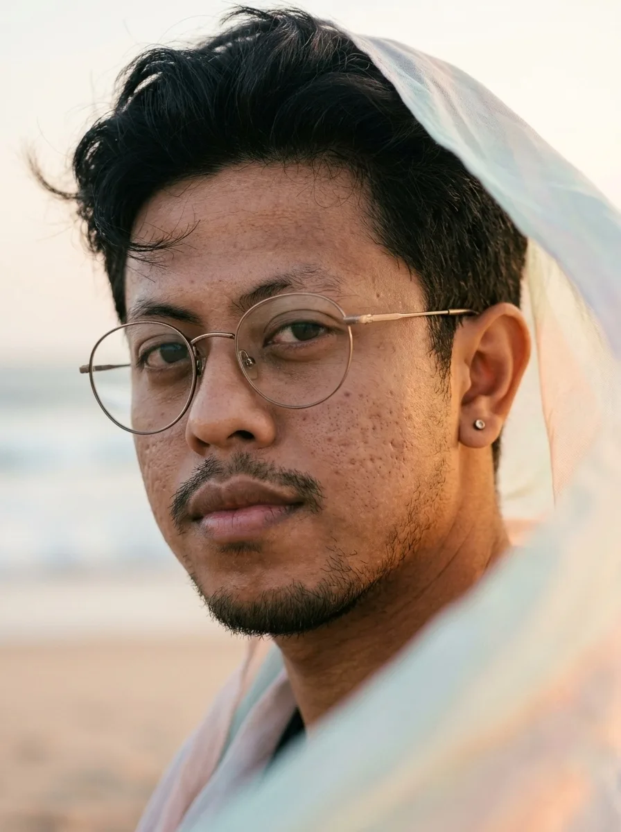 PROMPT" PORTRAIT PHOTO OFA YOUNG MALE MODEL WITH EAR LOBE PIERCING