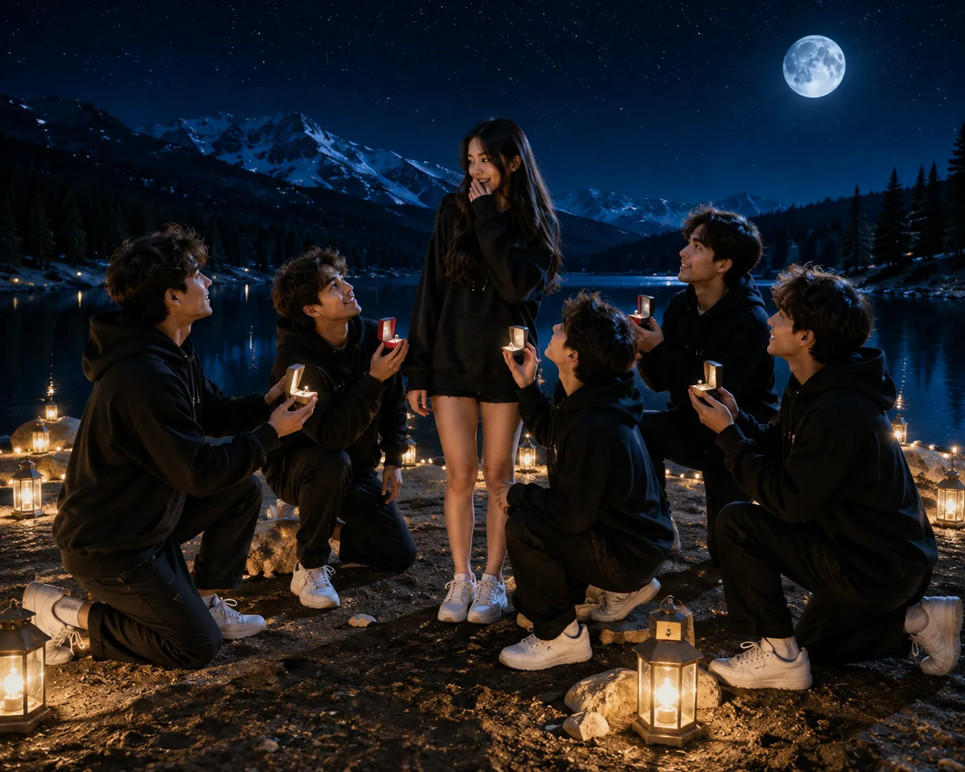 Five Identical Souls, One Beautiful Girl, and a Moonlit Night of Endless Proposals