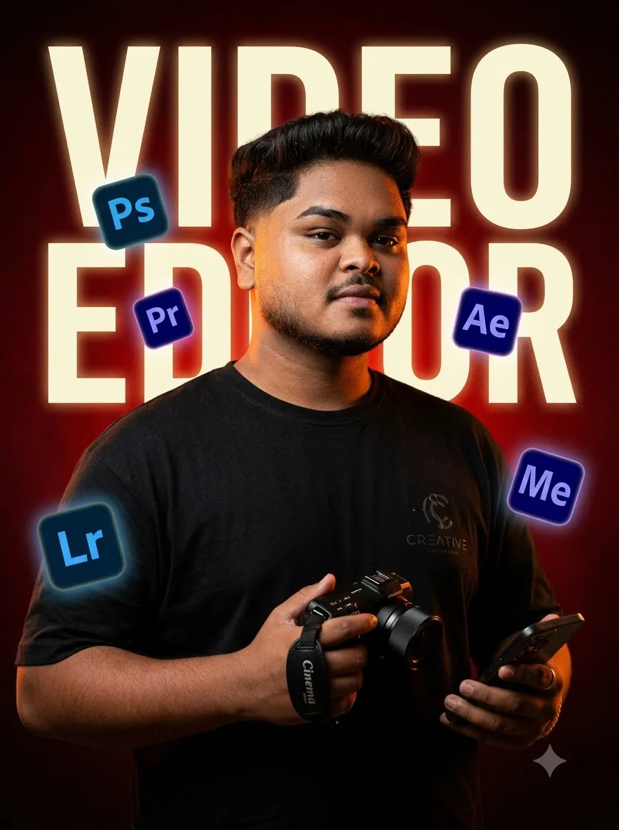 Premium cinematic YouTube video editor poster with a deep red and