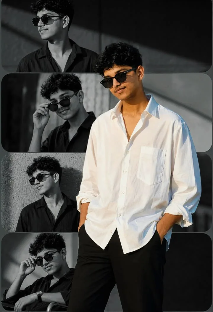 White Shirt Black Sunglasses Boy Photo Collage 🖤📸✨