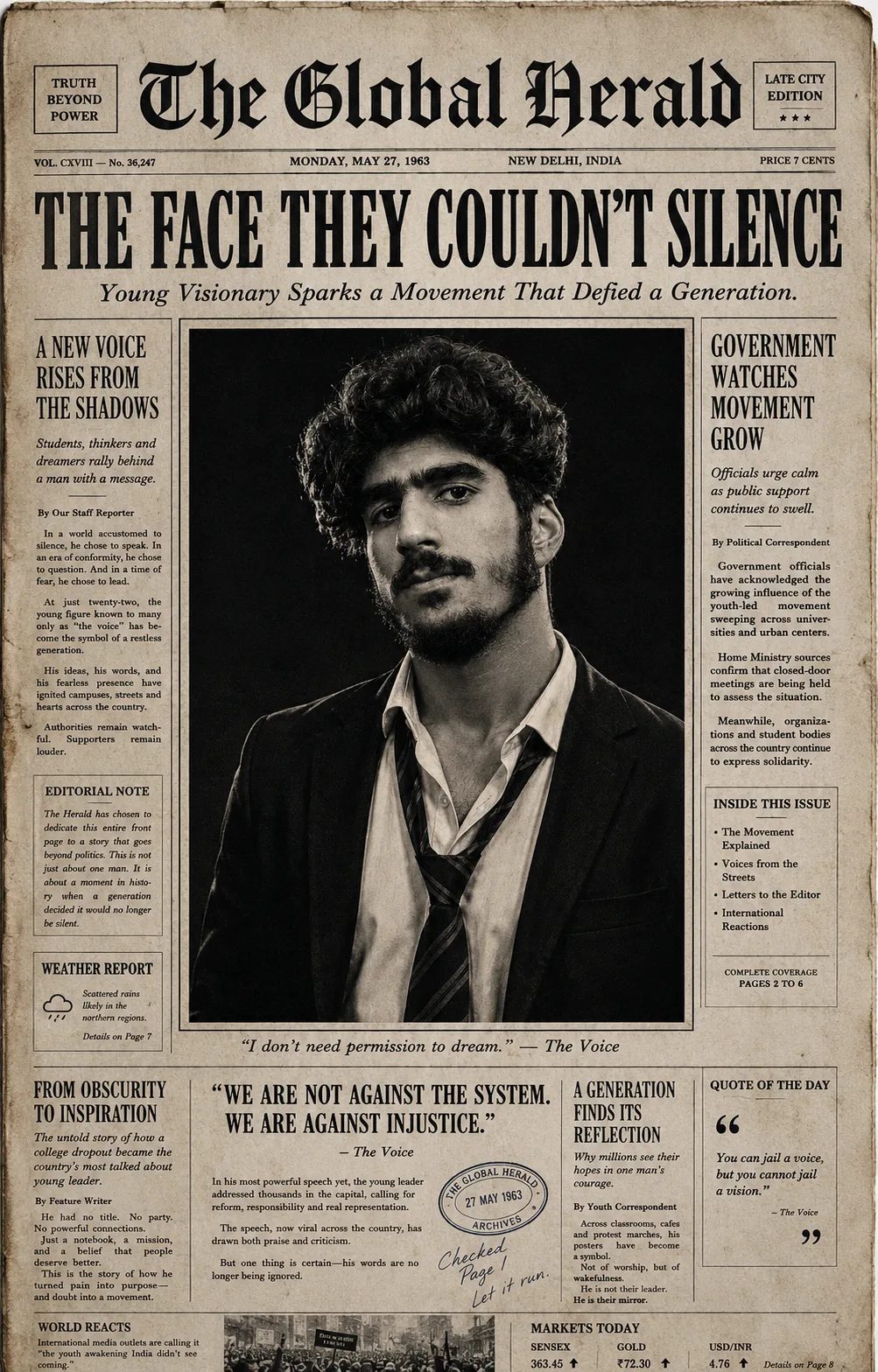 Vintage Newspaper Front Page AI Prompt | Cinematic Historical Editorial Identity Portrait Tags: