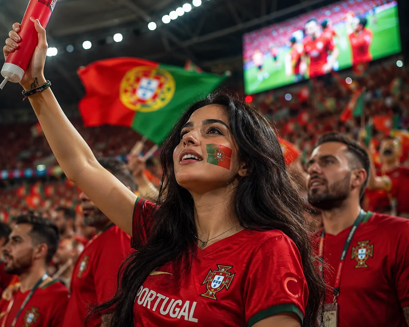 Excited fan in stadium crowd