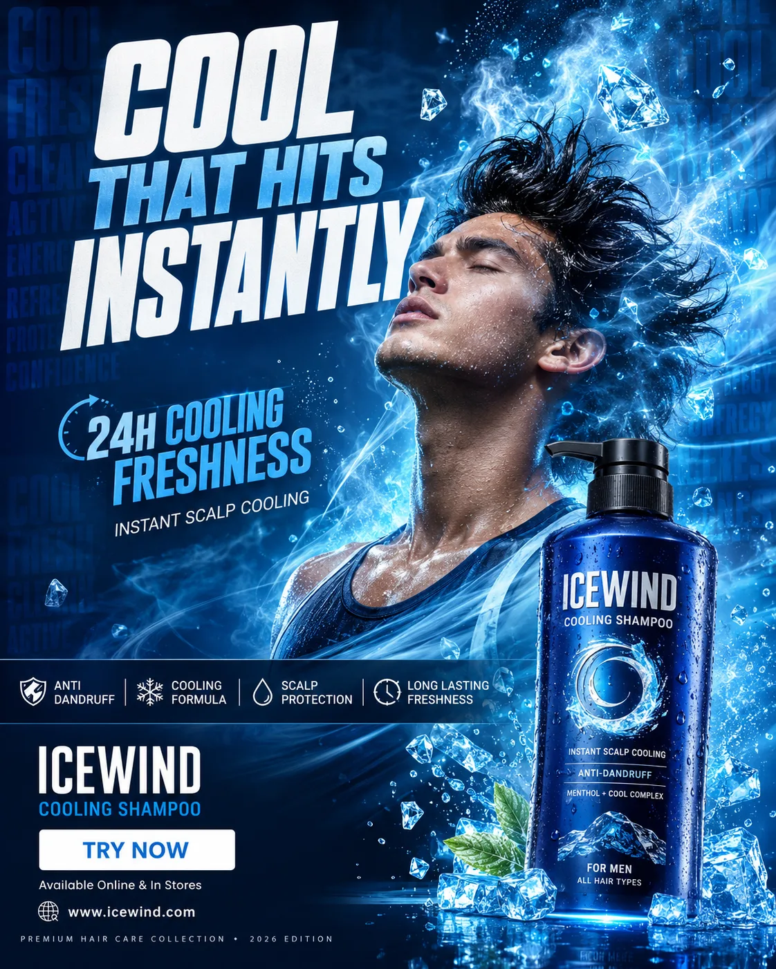 8K Sports Cooling Shampoo Marketing Poster Prompt