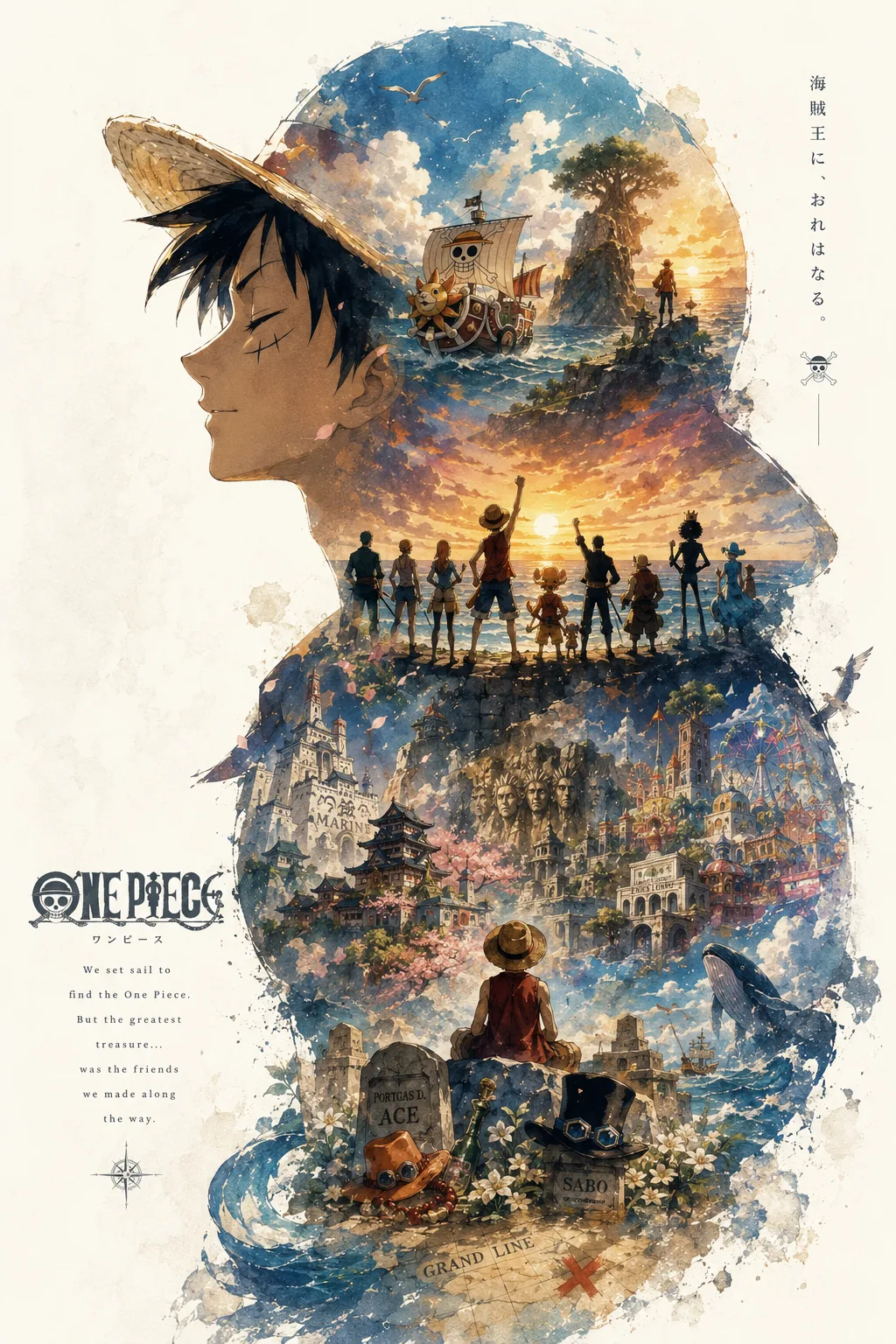 World Poster AI Prompt | Cinematic Watercolor Double-Exposure Anime Artwork