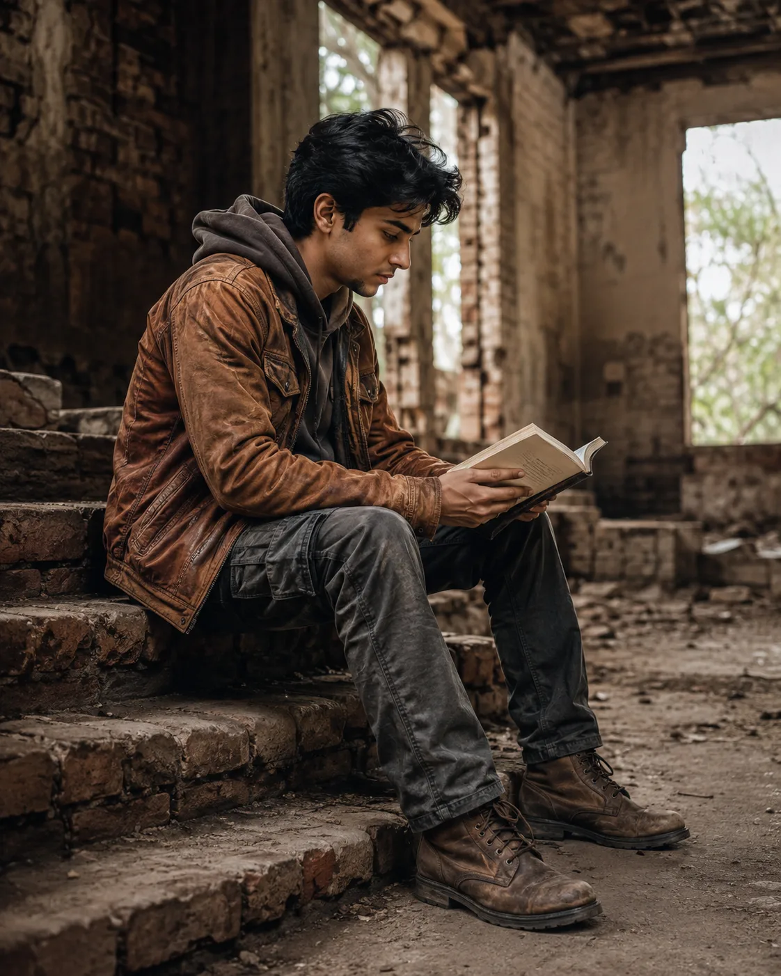 Abandoned Building Cinematic Portrait AI Prompt