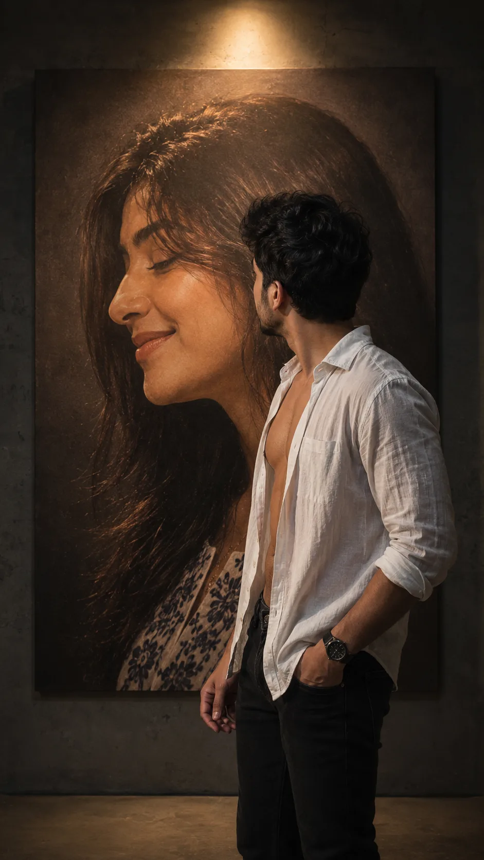Emotional Art Gallery Portrait AI Prompt | Cinematic Museum Editorial Photography