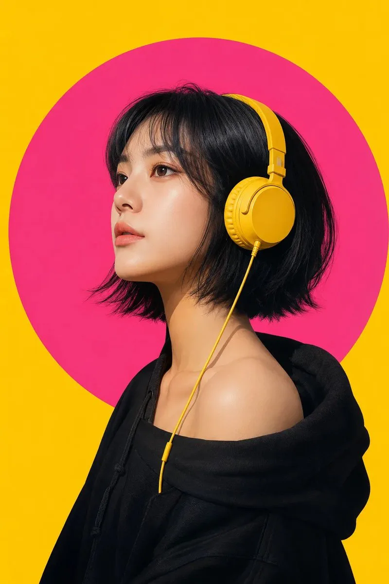 Ultra-detailed modern pop-art portrait of a confident East Asian woman in
