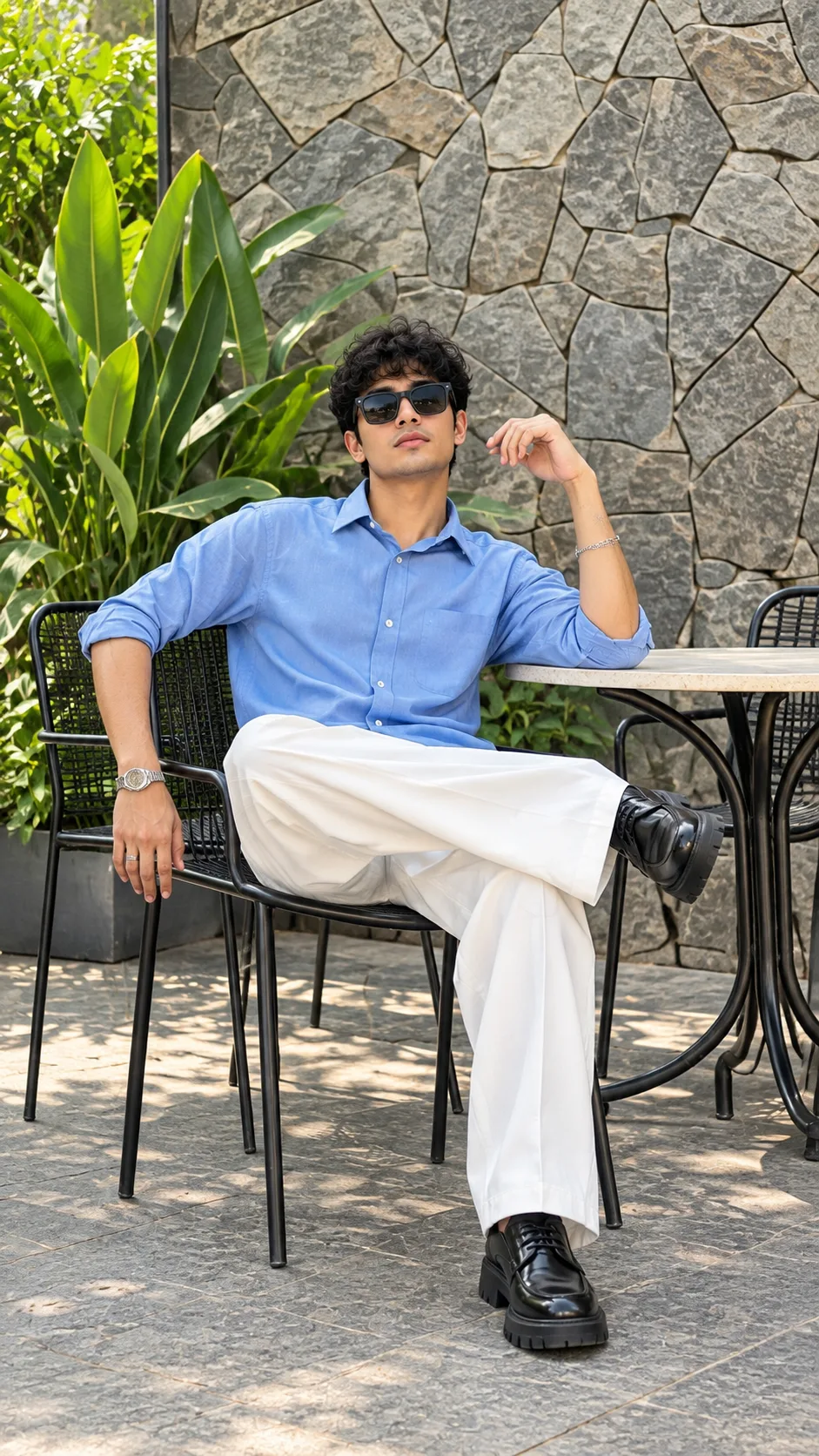Casual Streetwear Portrait of a Young Man on an Outdoor Patio