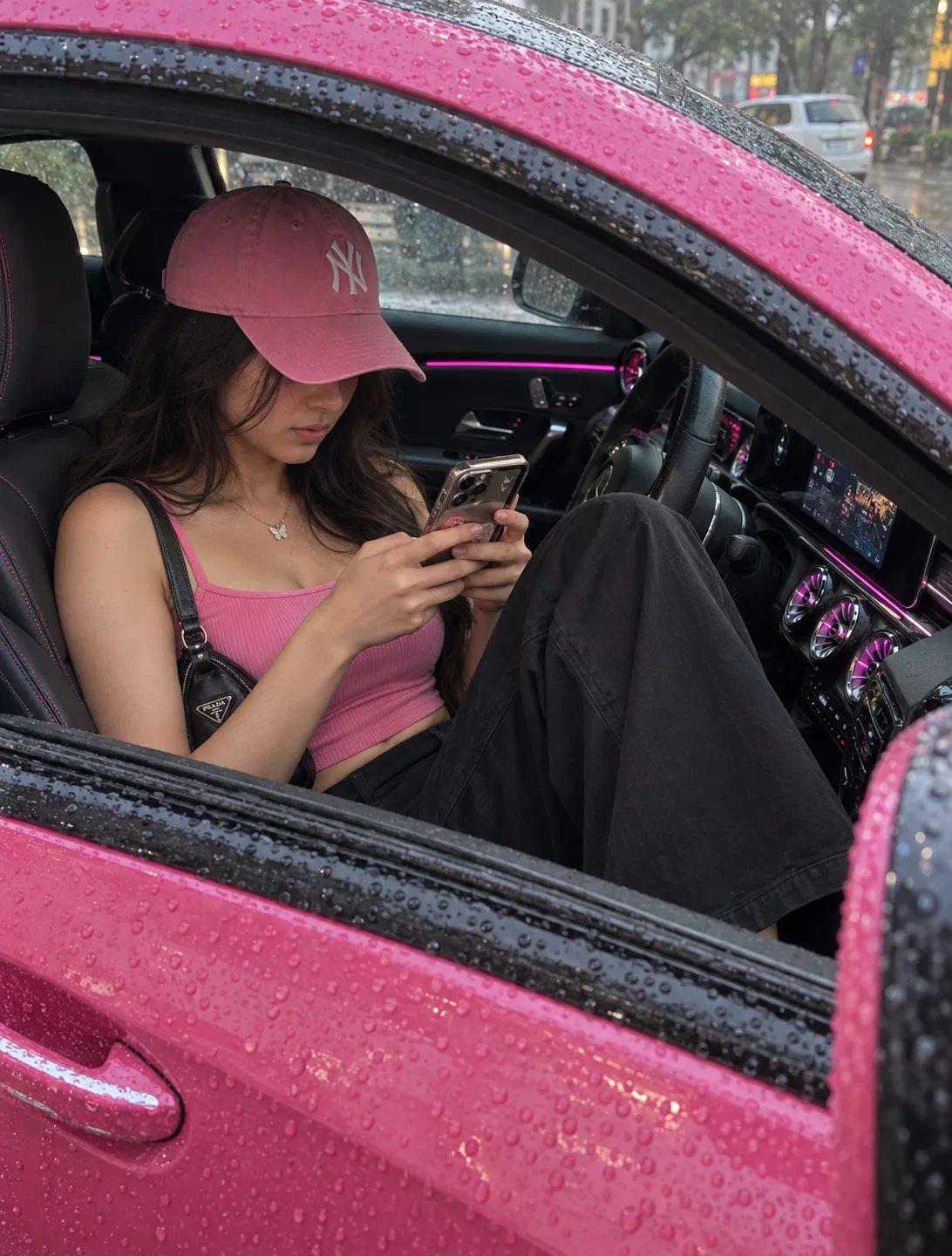 Ultra realistic cinematic car Portrait of a young girl