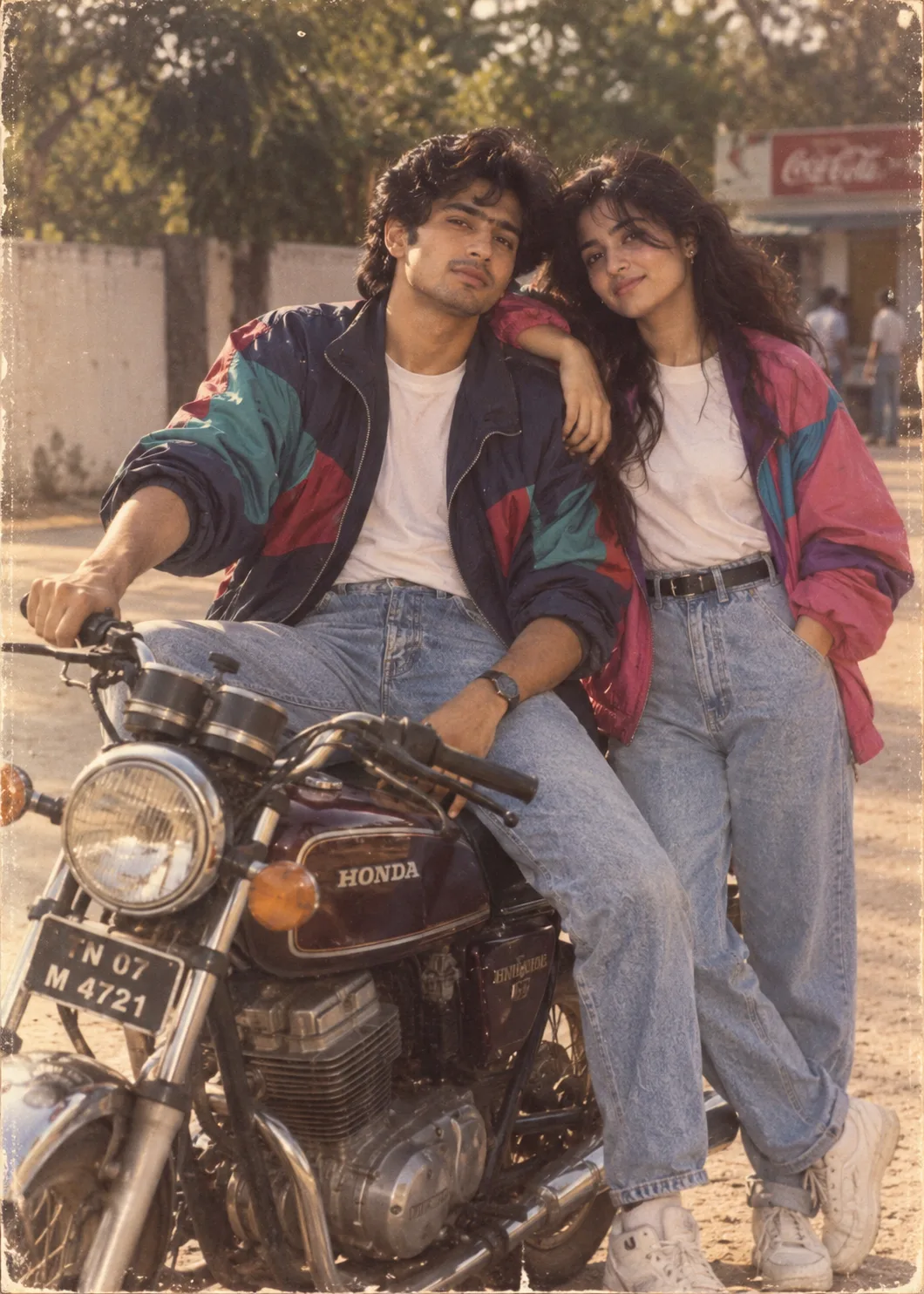 Ultra realistic cinematic retro 1980s style couple photograph