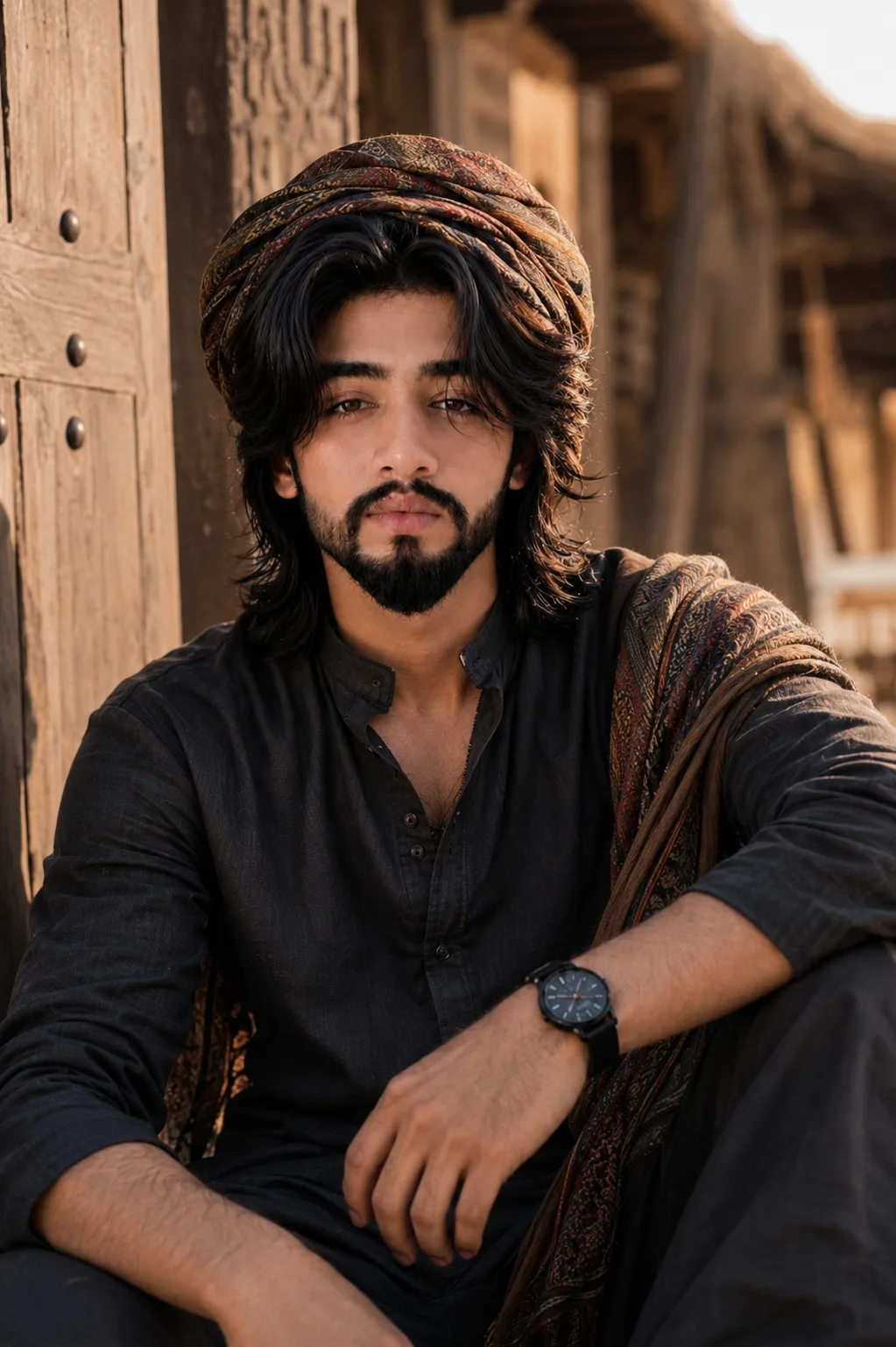 A realistic natural-light photograph of a man with shoulder-length wavy black