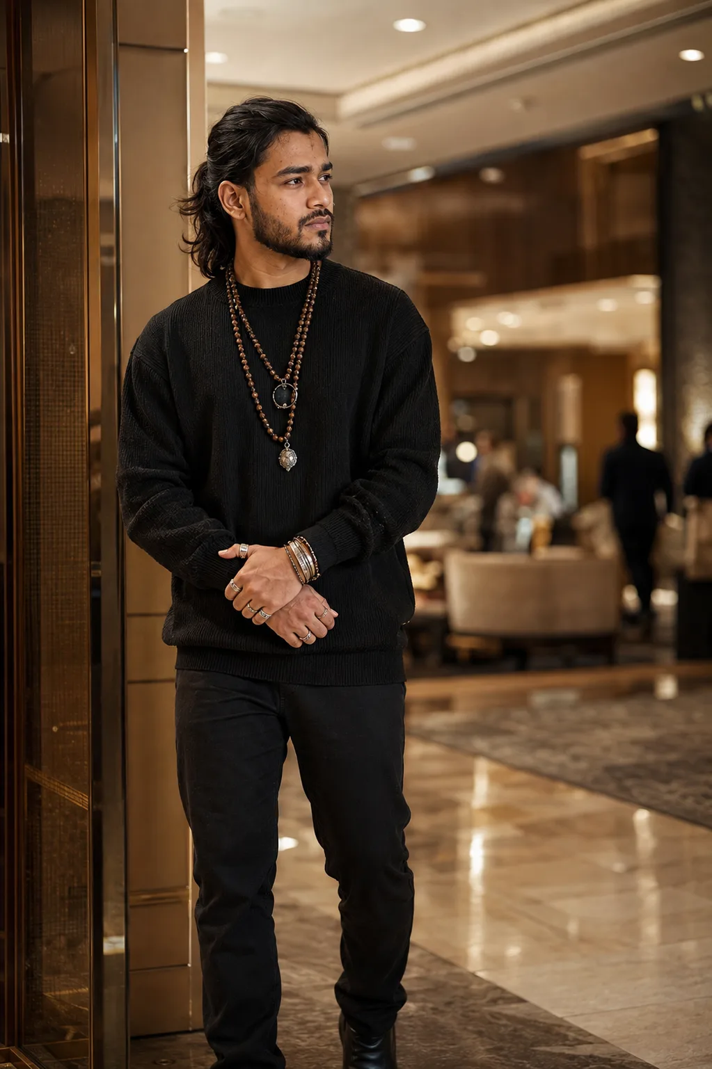 A cinematic, photorealistic full-body portrait of a rugged, handsome man with