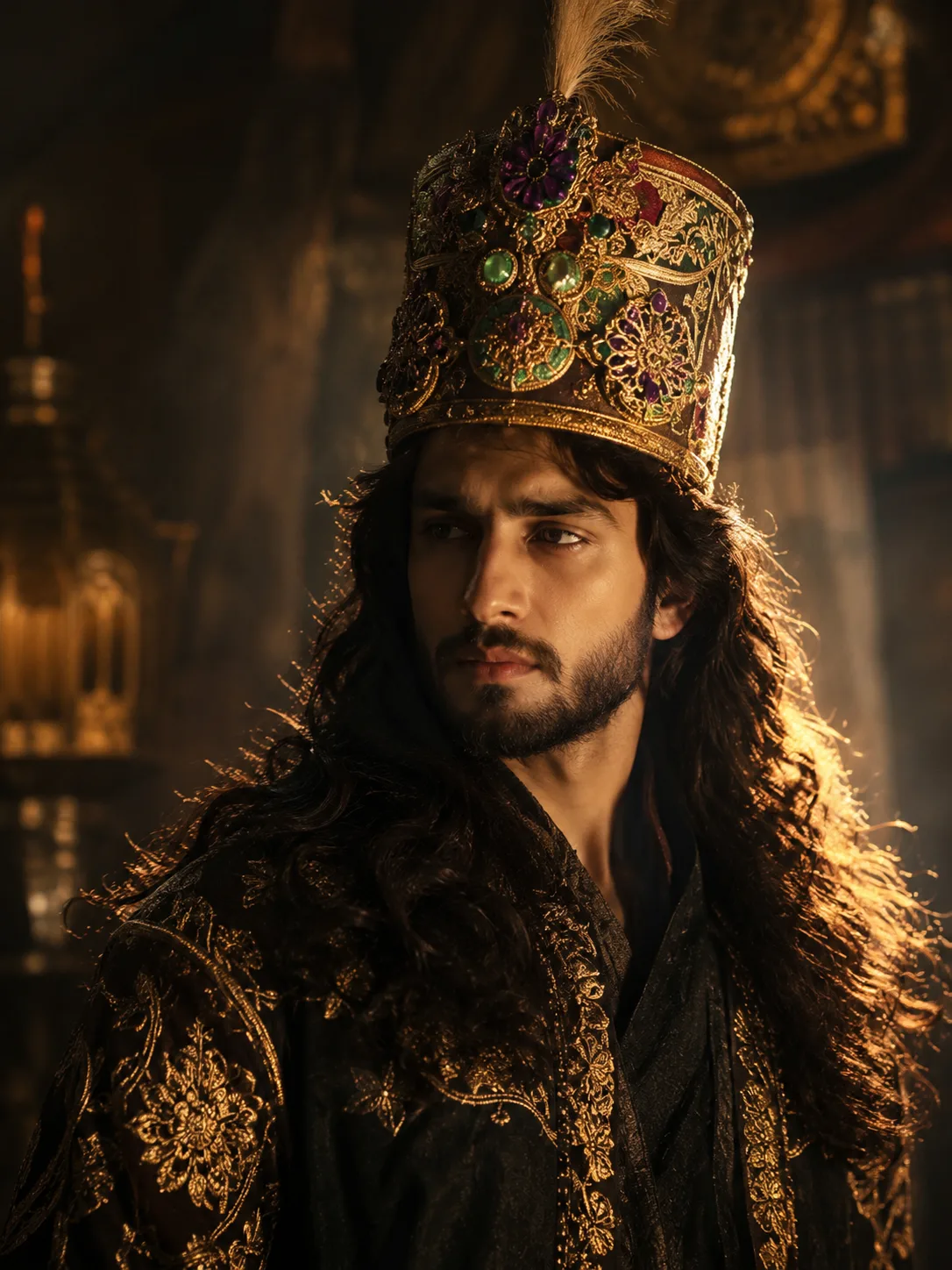 A cinematic, highly detailed portrait of a fierce historical warrior king